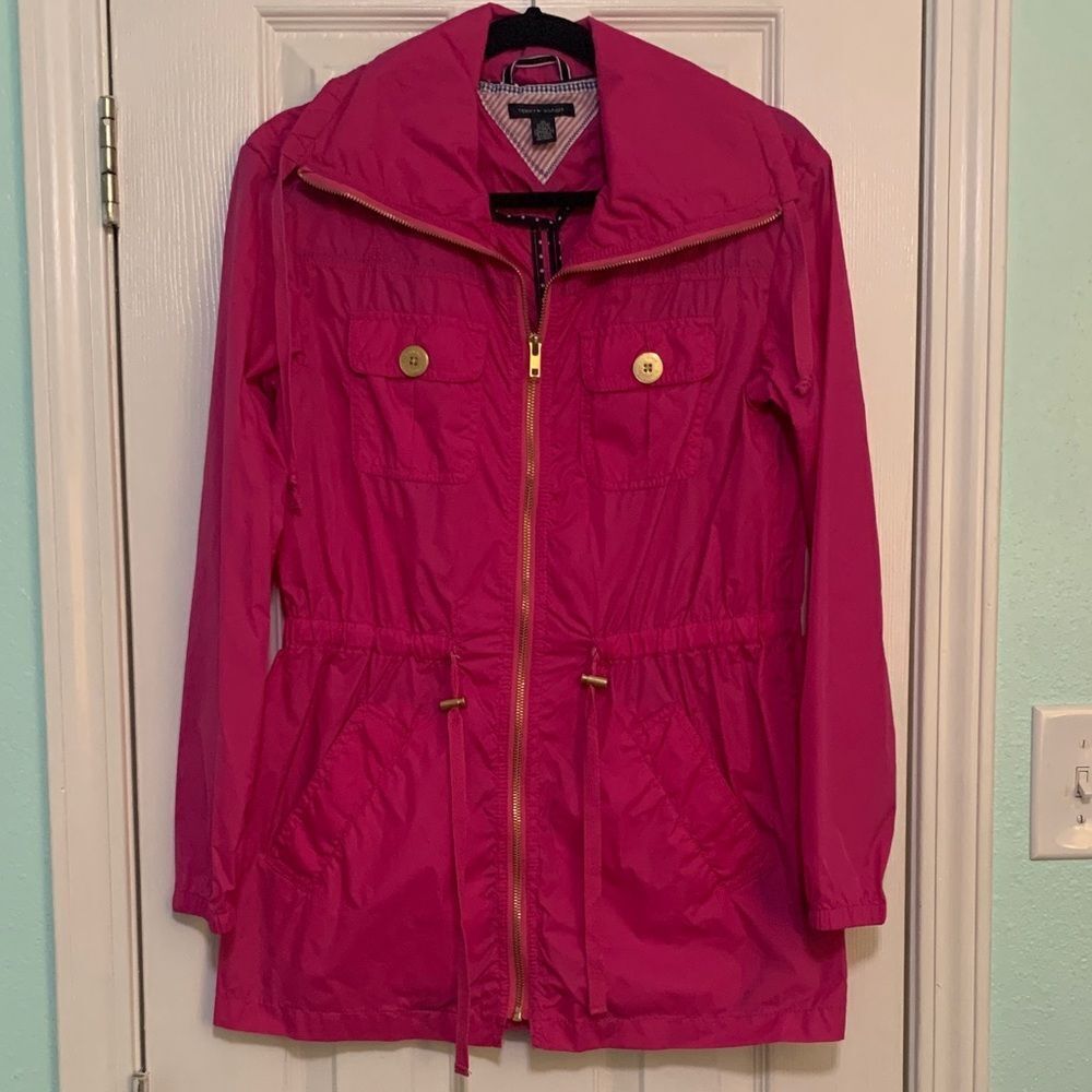 Tommy Hilfiger Bright Pink Rain Jacket Size XS
Gold Buttons And Zipper